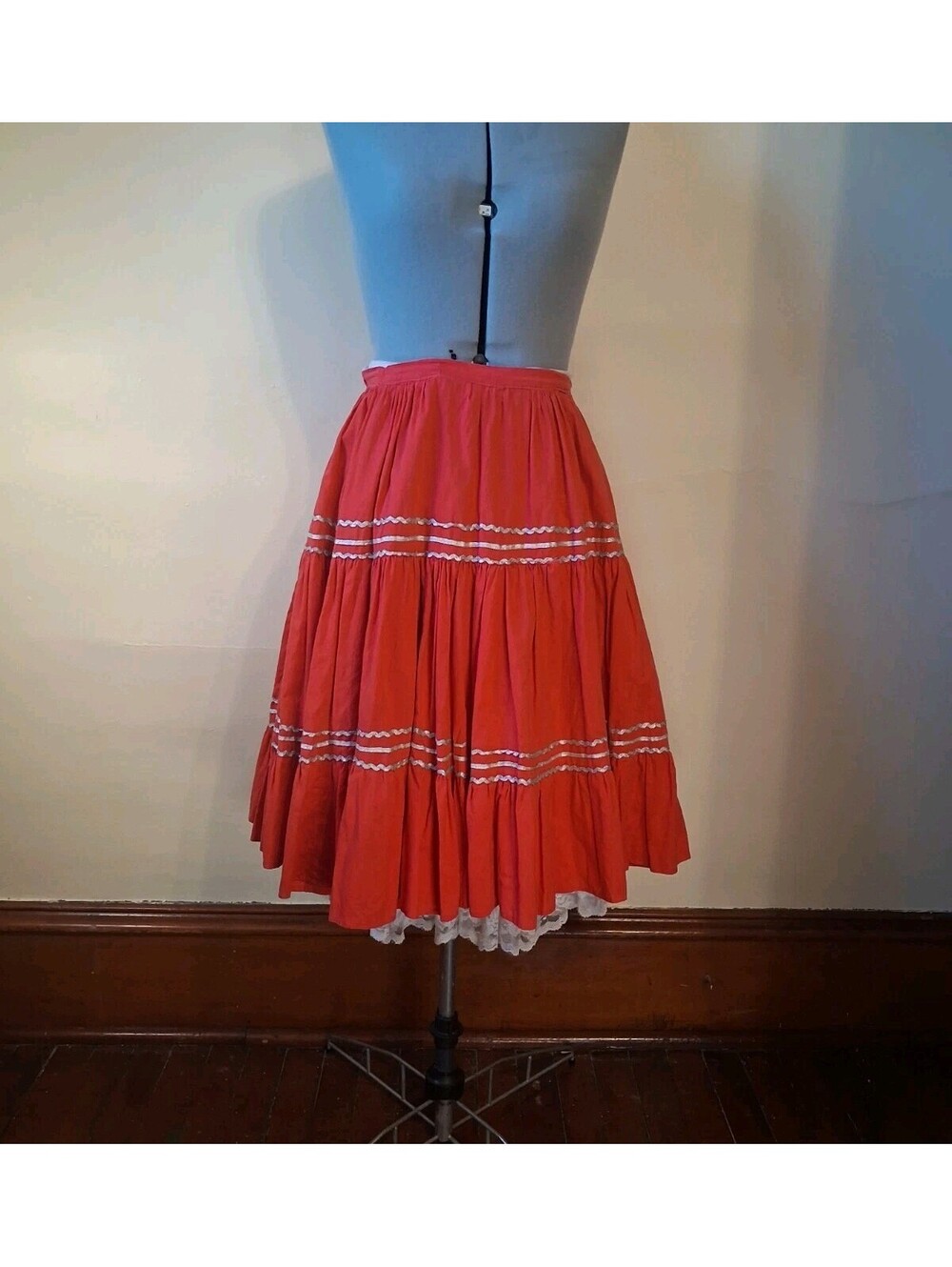 Vintage 50s Square Dancing Skirt, Rickrack Size Large Patio Western Wear Style